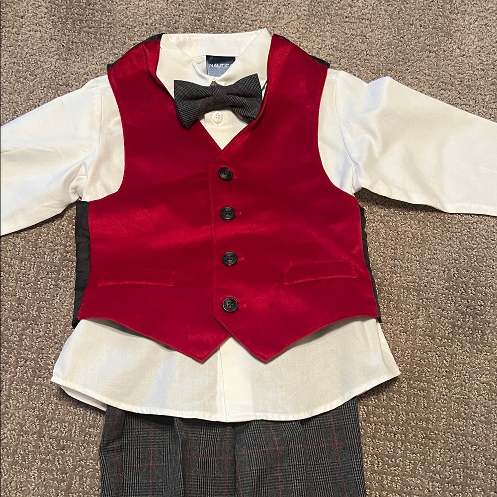 Nautica Red and White Button Down Shirt with Vest